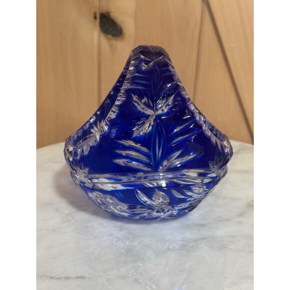 Vintage Bohemian Cobalt Blue Lead Crystal Basket - Picture 3 of 11